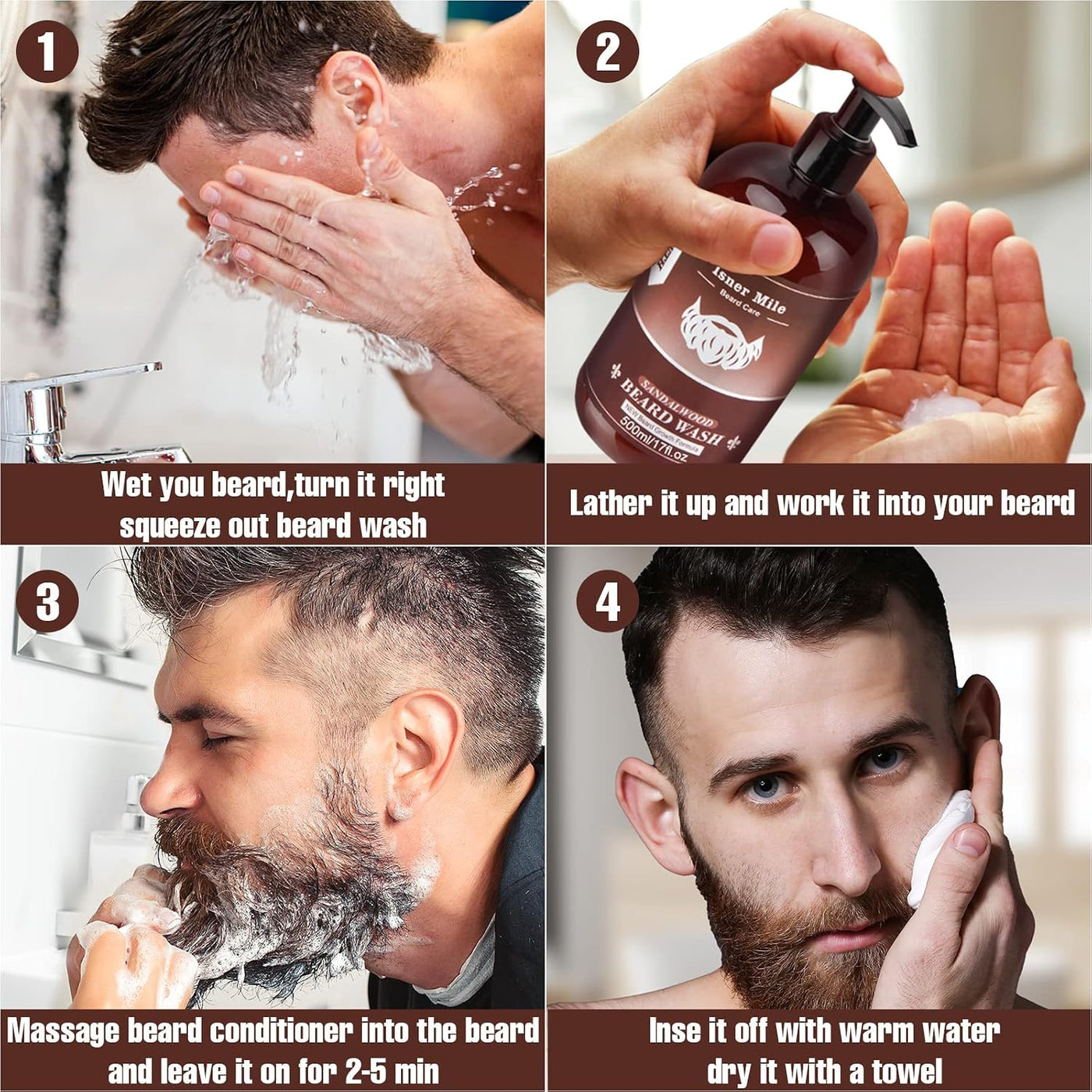 ISNER MILE Set de lavado y acondicionador para barba para hombres,...