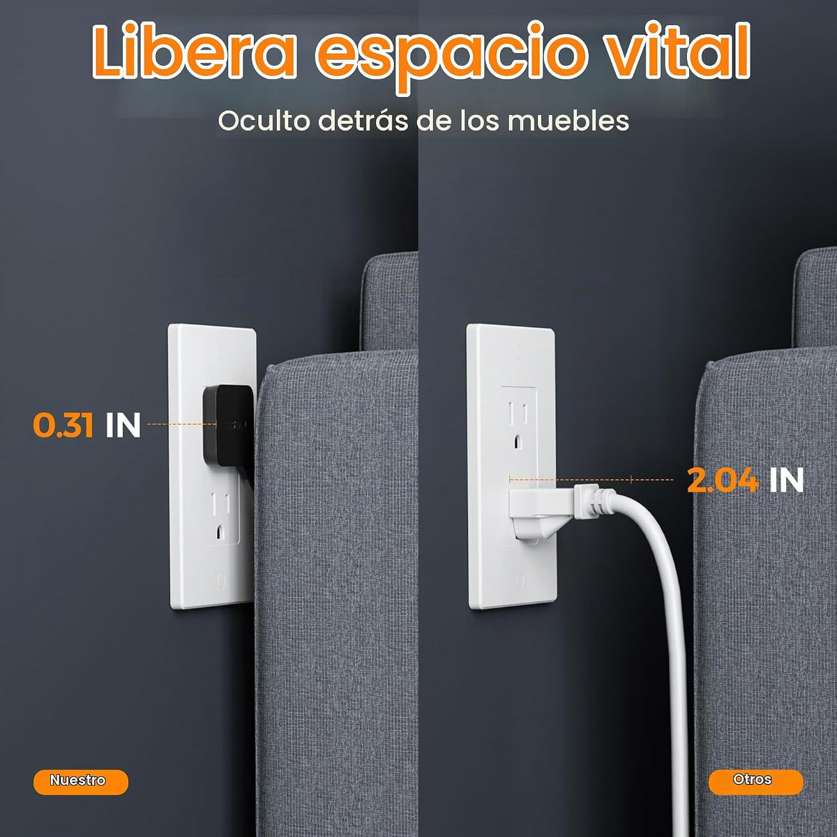 TESSAN Regleta delgada con cable de extensión plano ultrafino de 5 pies