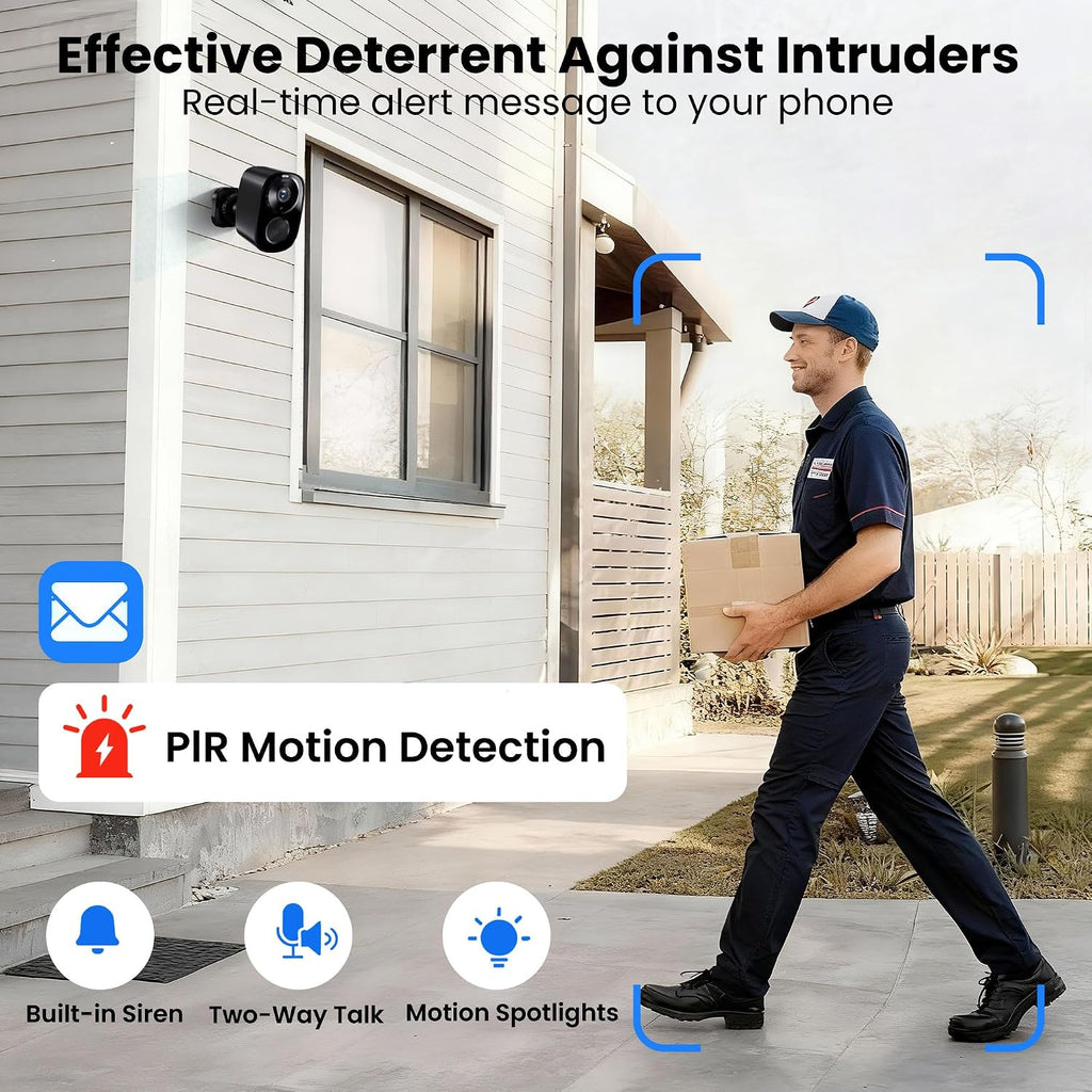realhide Cámaras de seguridad inalámbricas para exteriores, 2K alimentado por batería AI Detección de Movimiento Spotlight Sirena Alarma WiFi Cámara de vigilancia para el hogar, conversación de 2 vías