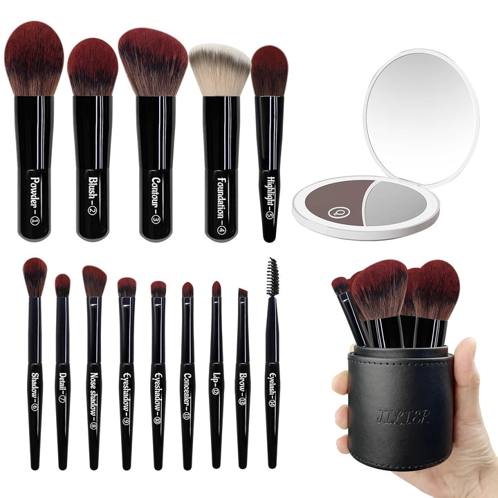 Jilier 14 piezas de mini brochas de maquillaje y espejo de bolsillo...