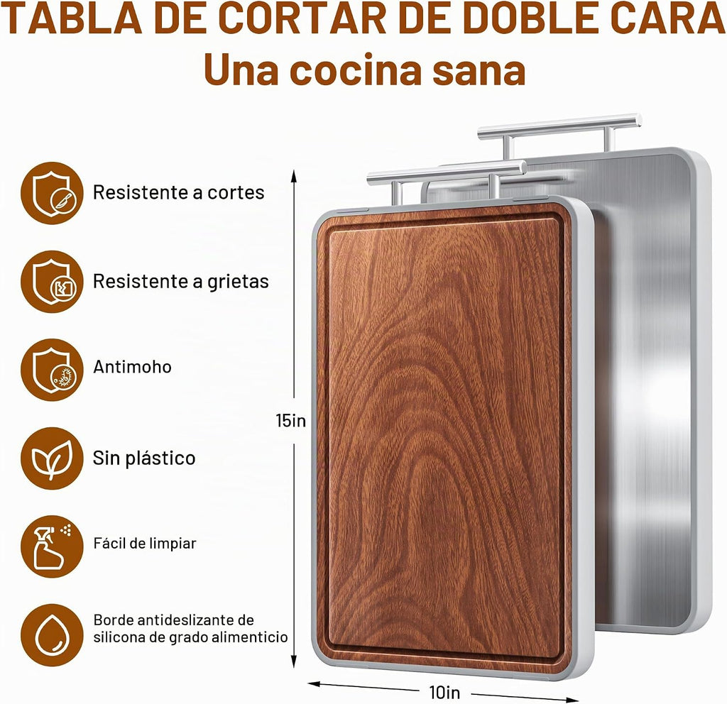 Tablas de cortar de titanio para cocina, tabla de cortar de madera de ébano, tabla de cortar de metal de doble cara con asa y canal para jugos, ideas de electrodomésticos de cocina para carne y charcutería