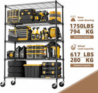 M MZG Estantería de garaje resistente con 5 estantes, estante de almacenamiento ajustable para cocina, lavandería, baño, despensa, capacidad de 1750 libras, color negro, 17.7 x 47.3 x 75.6 pulgadas