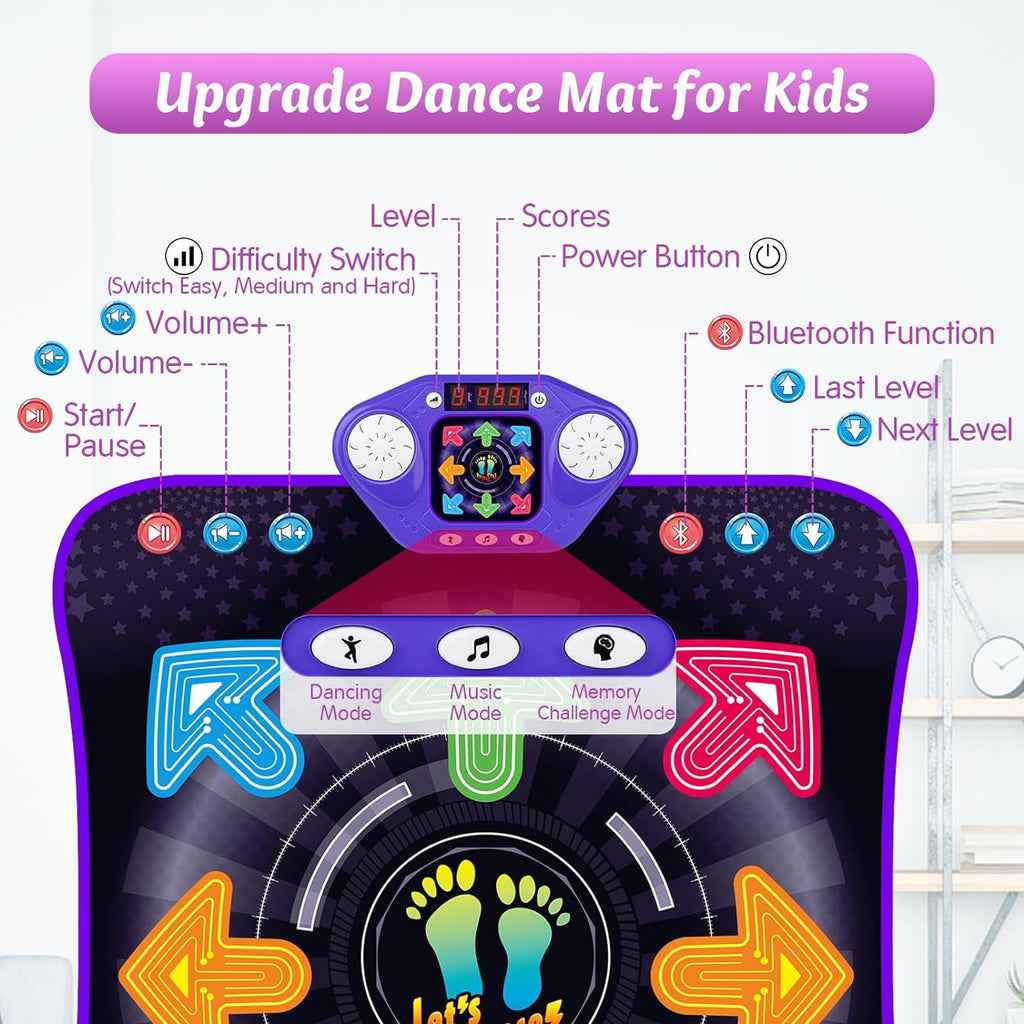 Juguetes de alfombrilla de baile para niñas y niños de 3 a 12 años, alfombrillas de baile con 8 botones iluminados y Bluetooth inalámbrico, juguete de baile con música y 5 modos de juego, regalos de