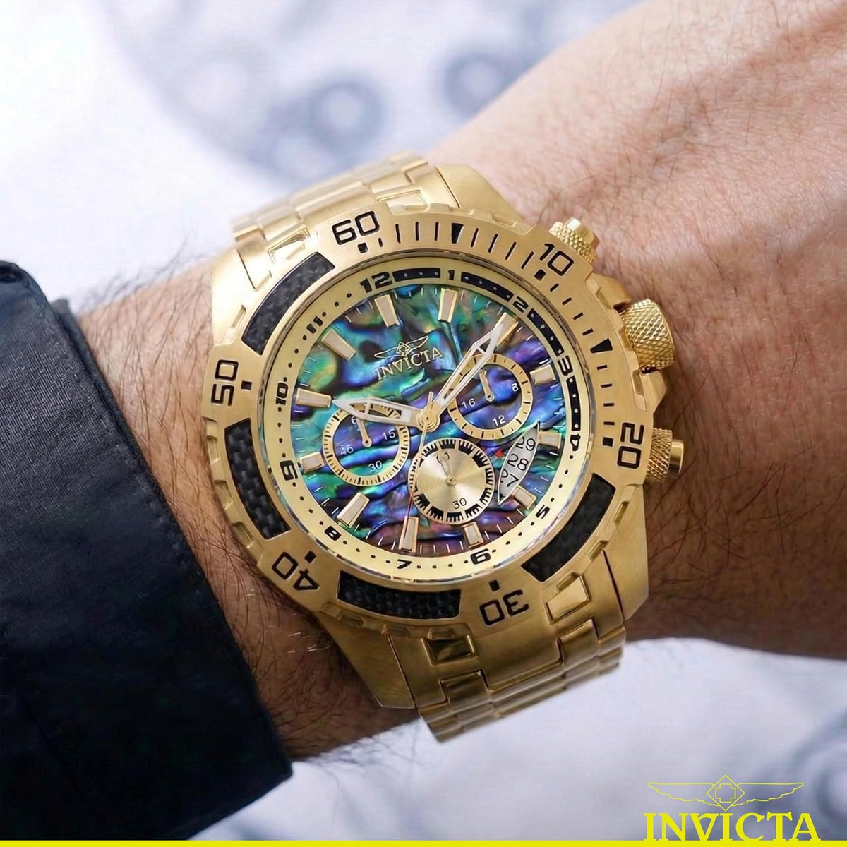 Invicta Pro Diver Scuba - Reloj de pulsera con esfera de abulón y bisel de fibra de carbono, 1.969 in