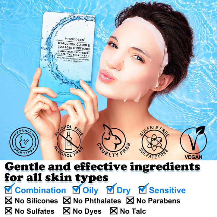 MISSEDSEN Mascarilla facial de colágeno con ácido hialurónico, acei...