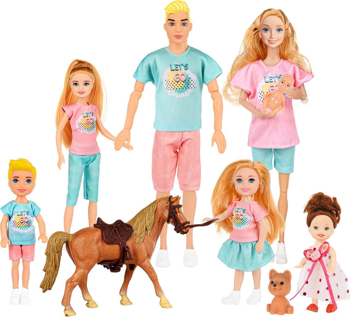 TREKFOX Set de Muñecas Familiares de 7 Personas Incluye Mamá Embara...