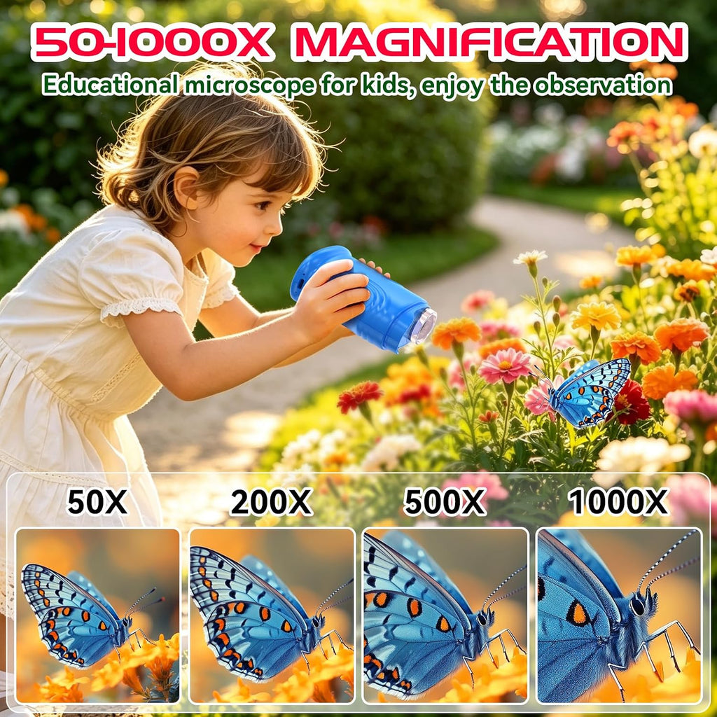 Microscopio digital de mano 1000X para niños, explora juguetes y regalos de laboratorio científico STEM, lupa Edu 4K de 2.0 pulgadas, cámara de microscopio portátil para niños y niñas, juguete de