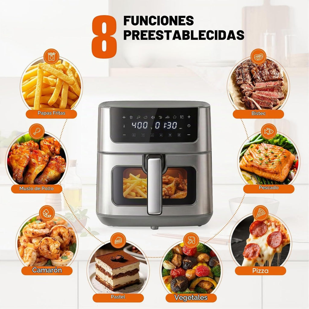 8-en-1 Air Fryer 6 Quarts, Airfryer con Presets y Window