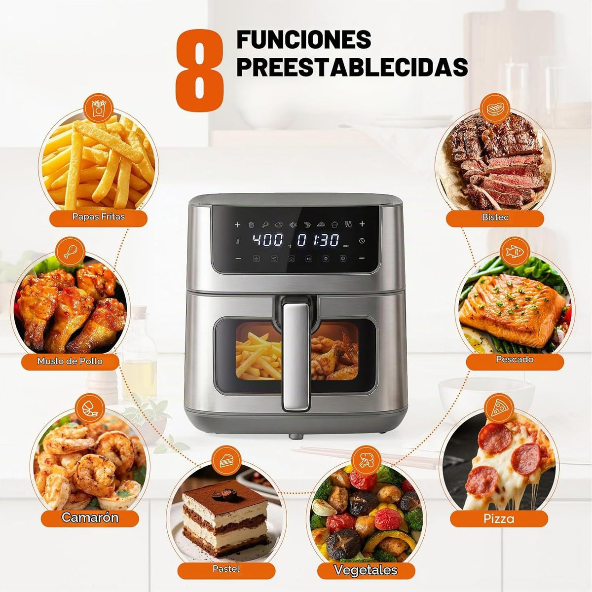 8-en-1 Air Fryer 6 Quarts, Airfryer con Presets y Window