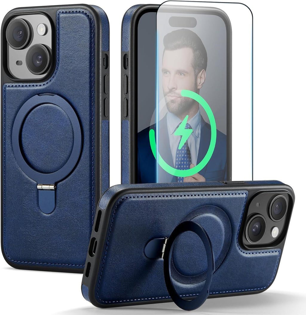 Funda para iPhone 15 con soporte compatible con Magsafe, color azul