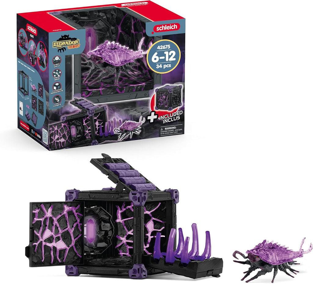 Schleich Eldrador Creatures - Set de Juego de Cueva de Batalla Sombría de 34 Piezas con Juguetes de Bichos - Figuras de Insectos para Niños y Niñas con Fortaleza Expandible - Juego Interactivo e