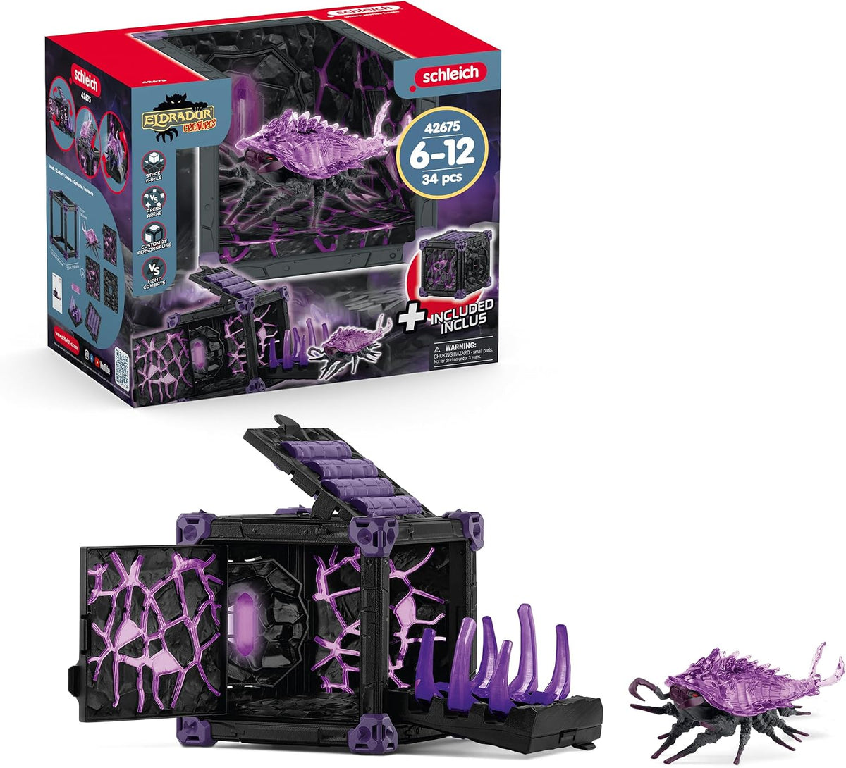 Schleich Eldrador Creatures - Set de Juego de Cueva de Batalla Sombría de 34 Piezas con Juguetes de Bichos - Figuras de Insectos para Niños y Niñas con Fortaleza Expandible - Juego Interactivo e