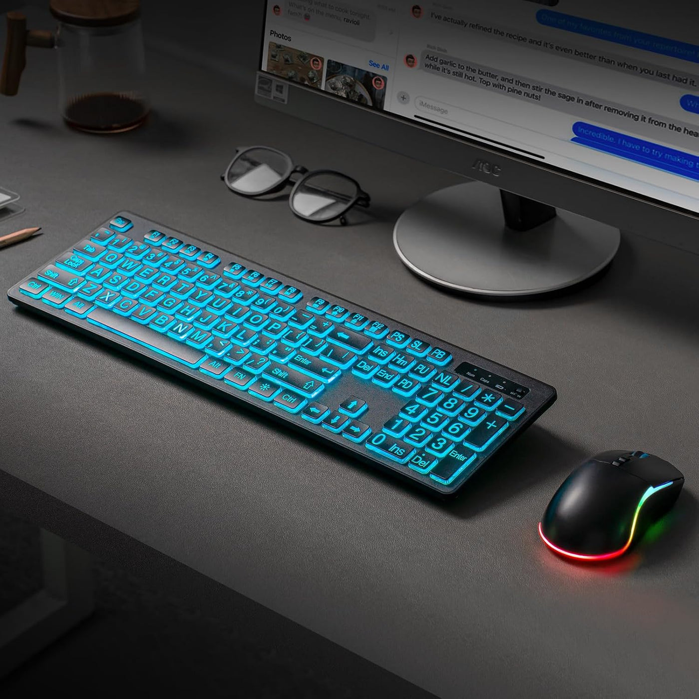 Combo de teclado y mouse inalámbricos: teclado retroiluminado de im...