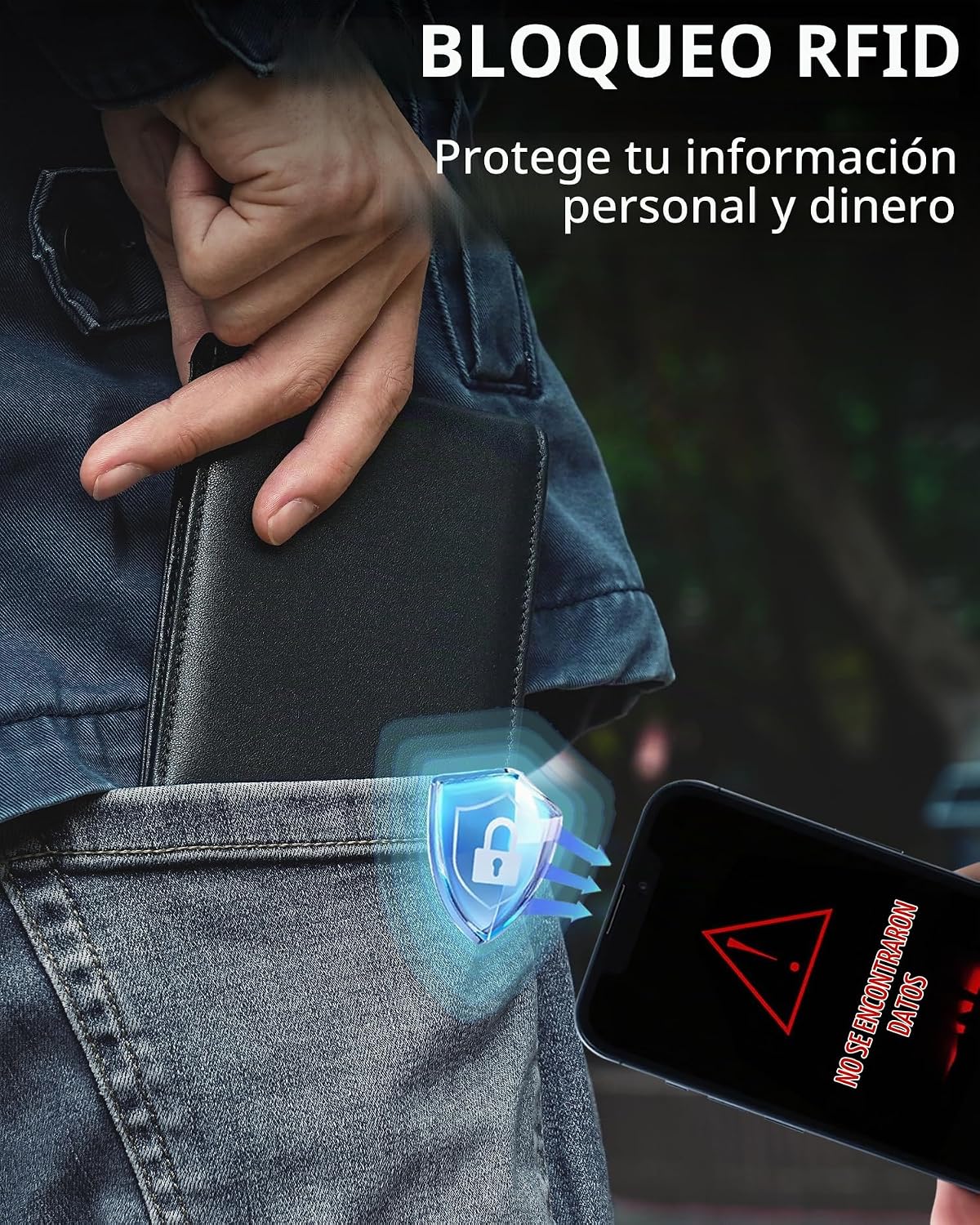 Artpaxy Billetera plegable para hombre con bloqueo RFID de cuero genuino, Negro, Casual