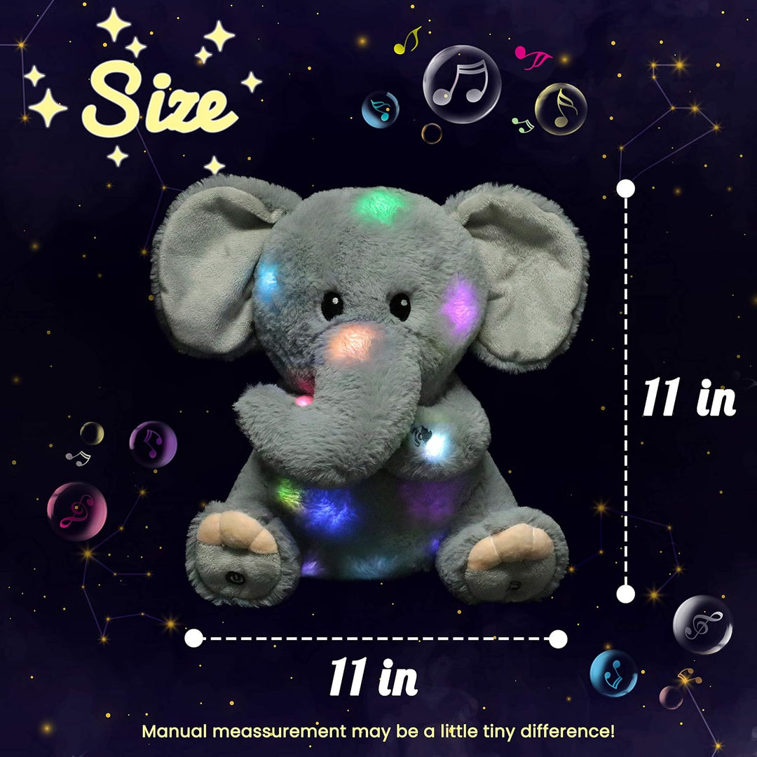 Hopearl Elefante de peluche musical LED que ilumina y canta, volume...