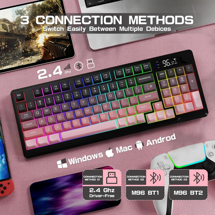 LexonElec Teclado Inalámbrico M96, Teclado de Juegos de Membrana de...
