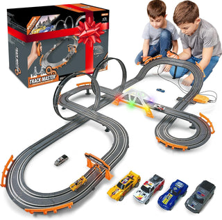 Juego de pistas de carreras de autos con 4 autos de alta velocidad,...
