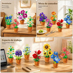 Paquete de 12 flores botánicas colección de construcción para adultos, mini bloque de 0.142 in, kit de manualidades de flores artificiales, flores artificiales para decoración de escritorio de oficina