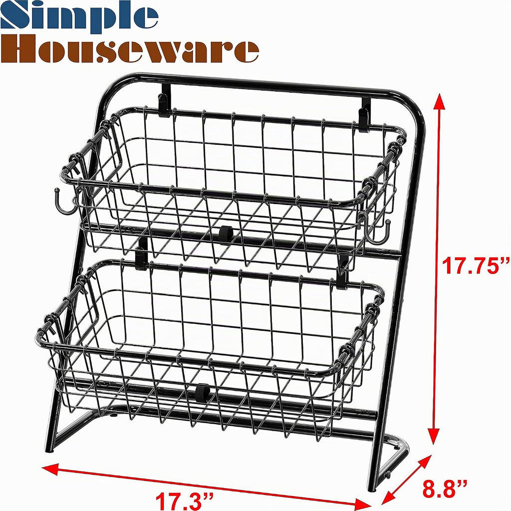 Simple Houseware Soporte rígido de 2 niveles para cesta de mercado, color negro