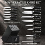 KnifeSaga - Juego de bloques de cuchillos de 15 piezas con afilador, espiga