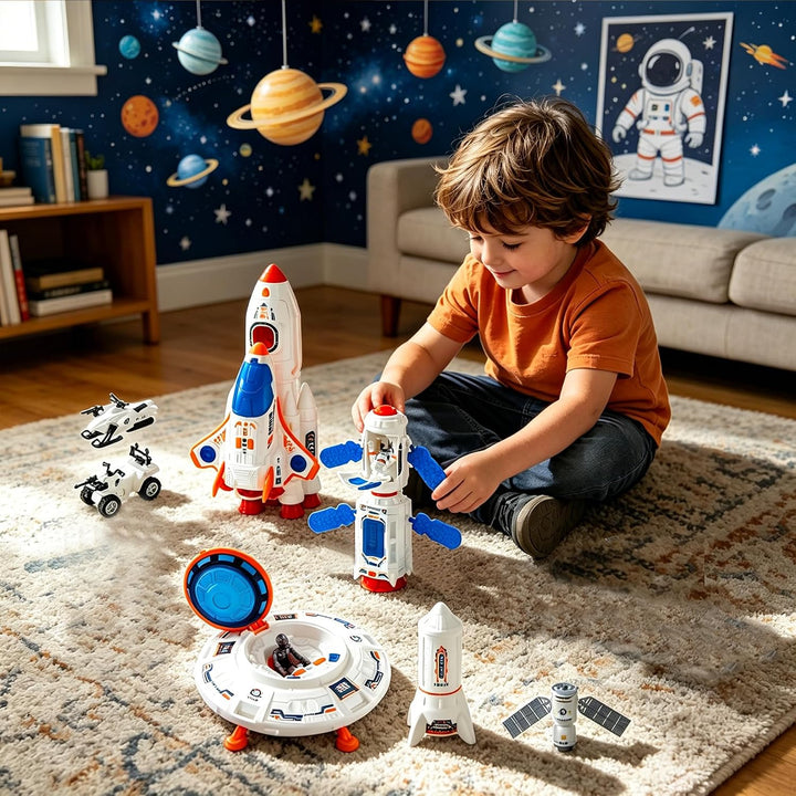 Wbzle Juego de juguetes espaciales grandes para exploración de nave...