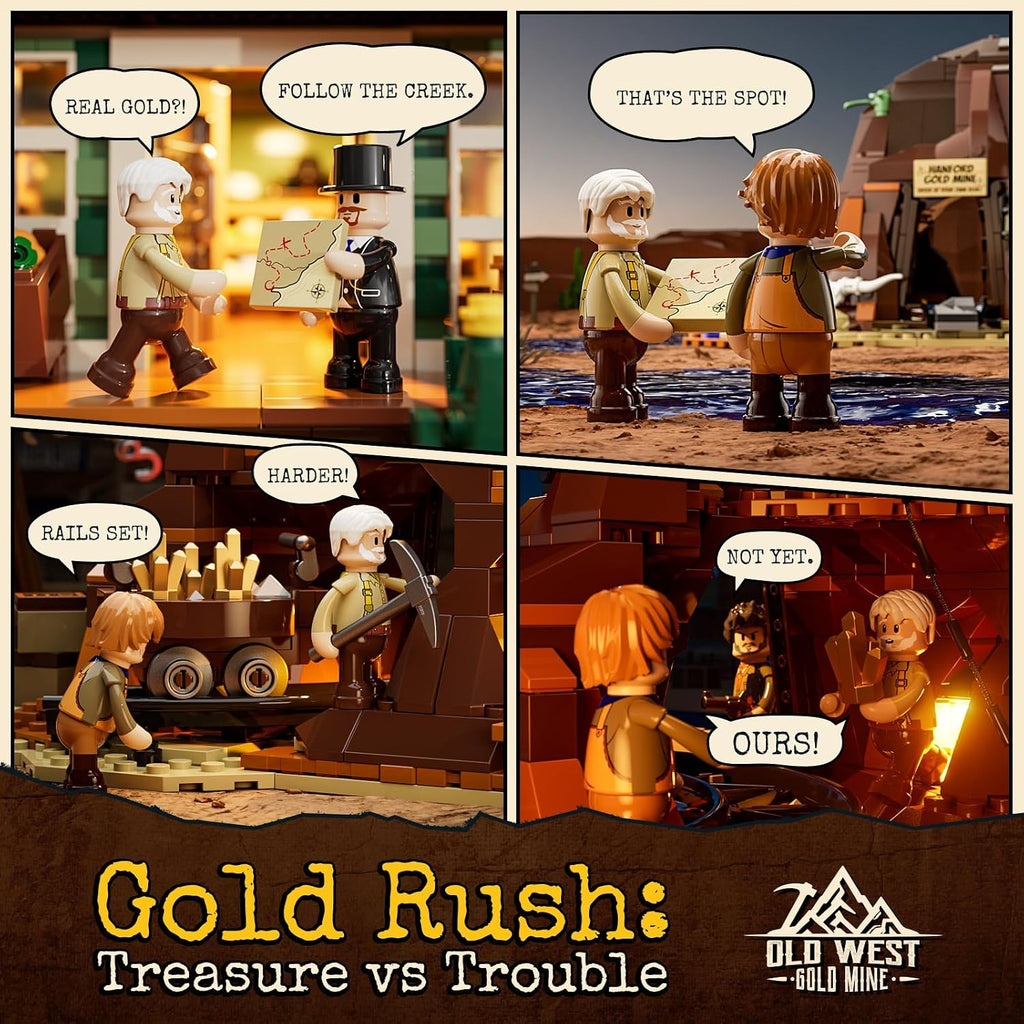 Lumibricks Mina de Oro del Salvaje Oeste Iluminación Conjunto de Ladrillos de Construcción - Entrada de Excavación de Prospector Occidental 658 Piezas Juego de Minería para Adultos y Amantes del Oeste