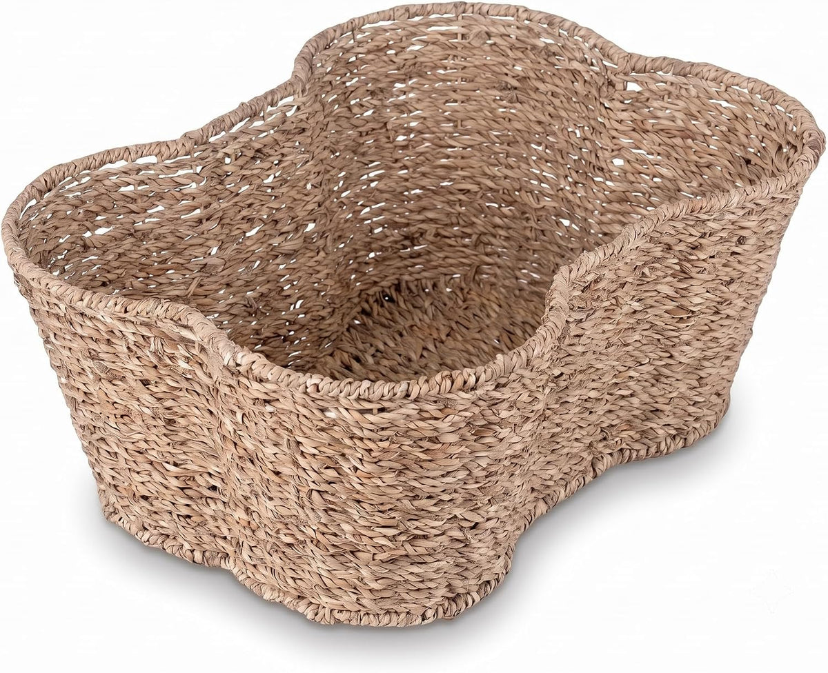 Cesta para Juguetes de Perro, Cesto de Juguetes para Perro en Forma de Hueso de Pasto Marino, 17x13”