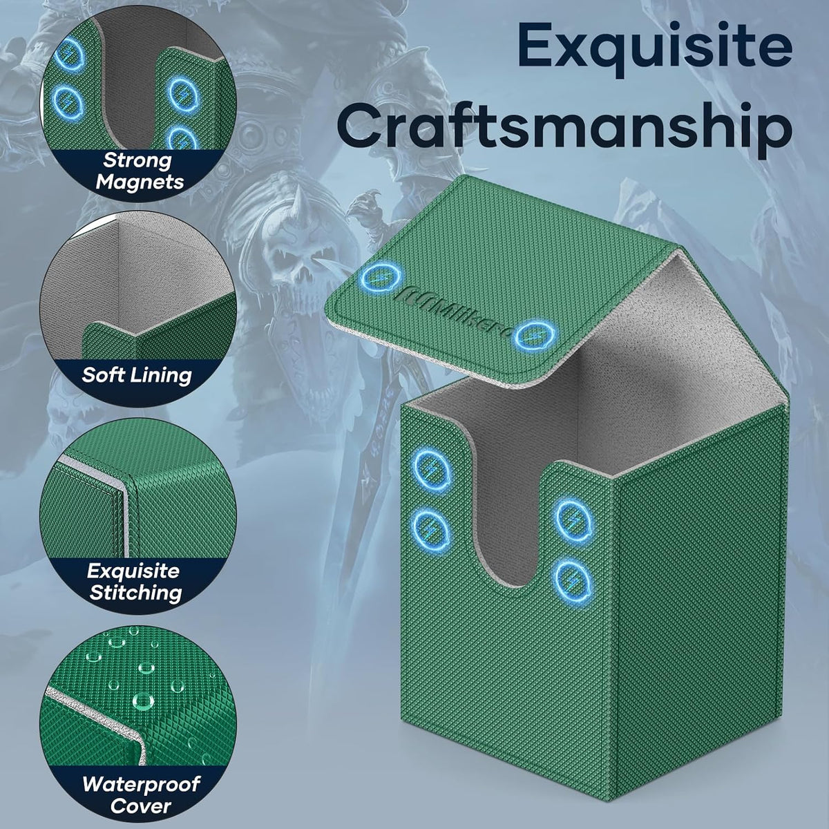 Mlikero Paquete de 4 Cajas para Mazos de Cartas, Caja para Mazo Commander Contiene más de 400 Cartas con Funda Individual con 4 Separadores, Caja Magnética de Cuero para Cartas Compatible con MTG, TCG