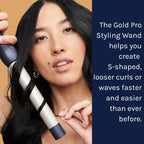 Bio Ionic GoldPro - Varita rizadora de 1 pulgada, azul, tecnología de calor por humedad y oro de 24 quilates, barril largo de cerámica con calor ajustable, rizador de pelo versátil para rizos de larga duración