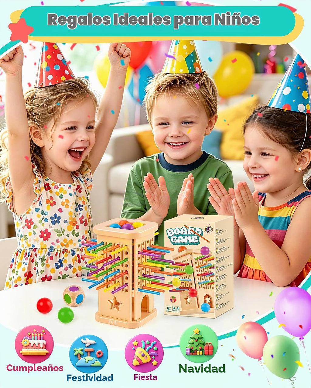 Montessori - Juego de mesa para niños de 4 a 6 años, juegos de bolas de