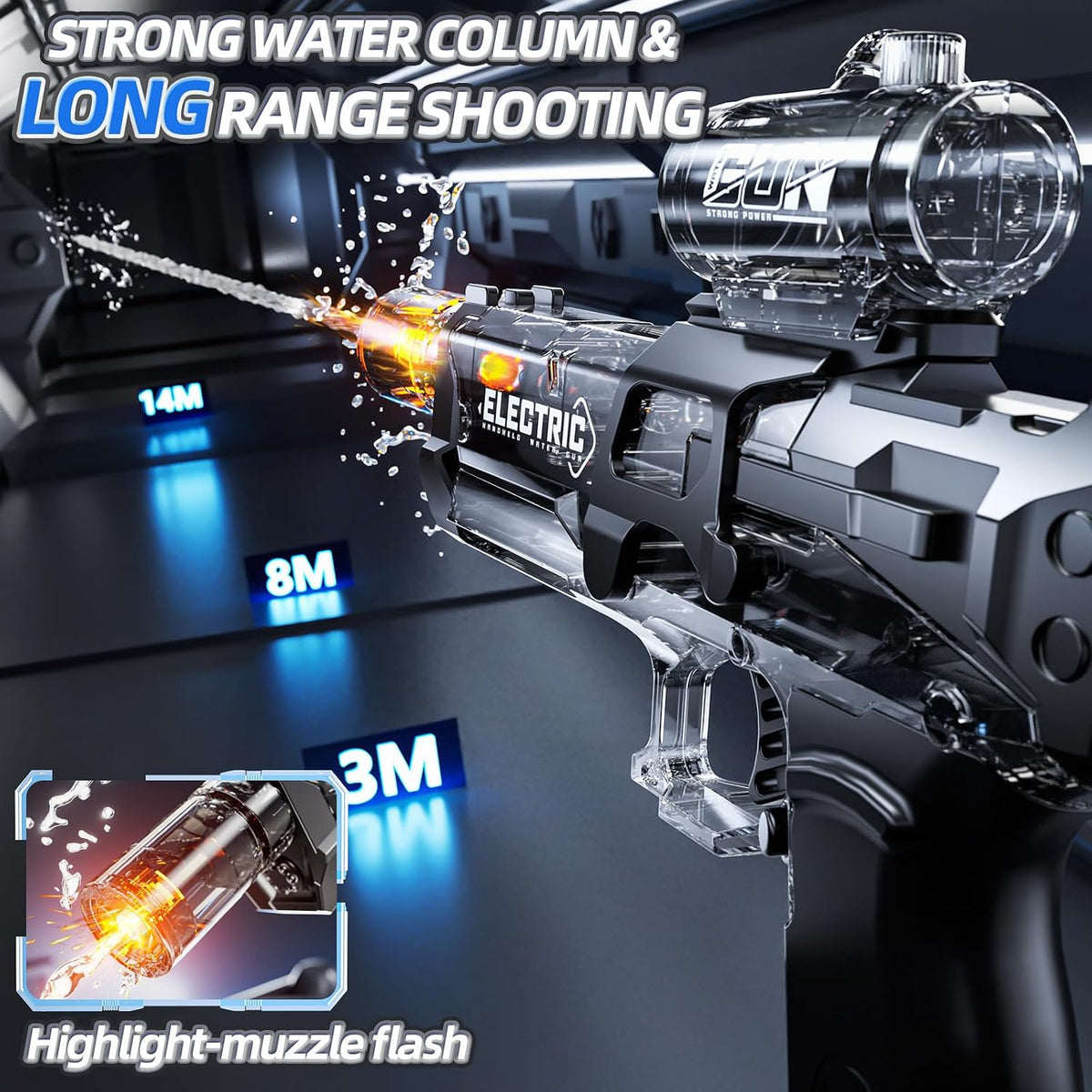 Paquete de 2 pistolas de agua eléctricas grandes para niños, pistola eléctrica automática con iluminación, pistola de agua de alcance de 40 pies, juguete de regalo para piscina al aire libre
