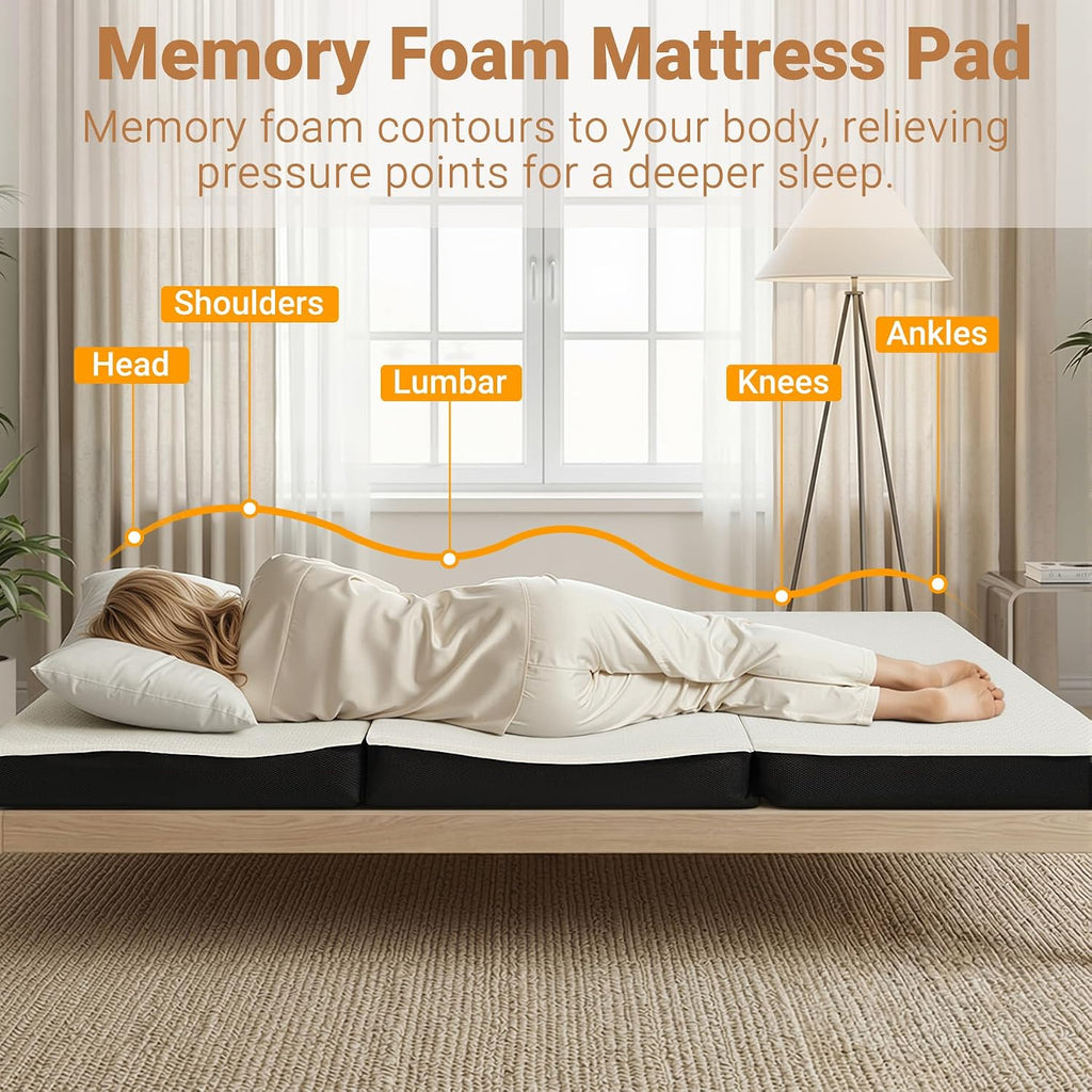 Colchón plegable Twin de espuma viscoelástica, colchoneta para dormir tri-plegable