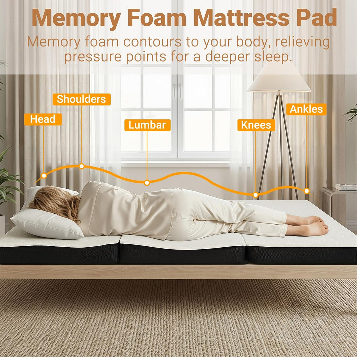 Colchón plegable Twin de espuma viscoelástica, colchoneta para dormir tri-plegable