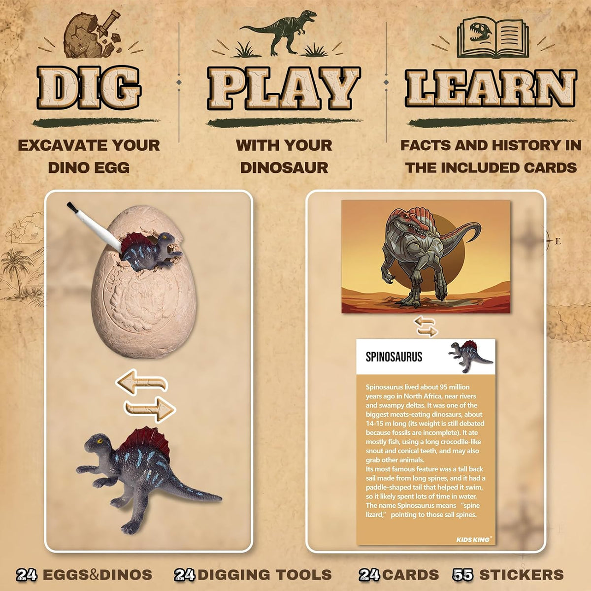 Kit de excavación de 24 huevos de dinosaurio, recuerdos de fiesta de