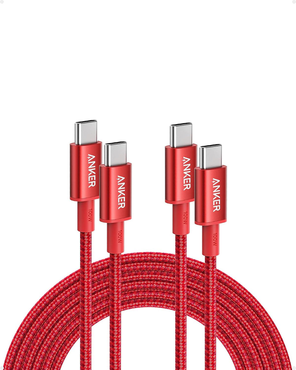 Anker - Cable USB C a USB C, cable de carga rápida de 100 W (paquete de 2, 10 pies, rojo)
