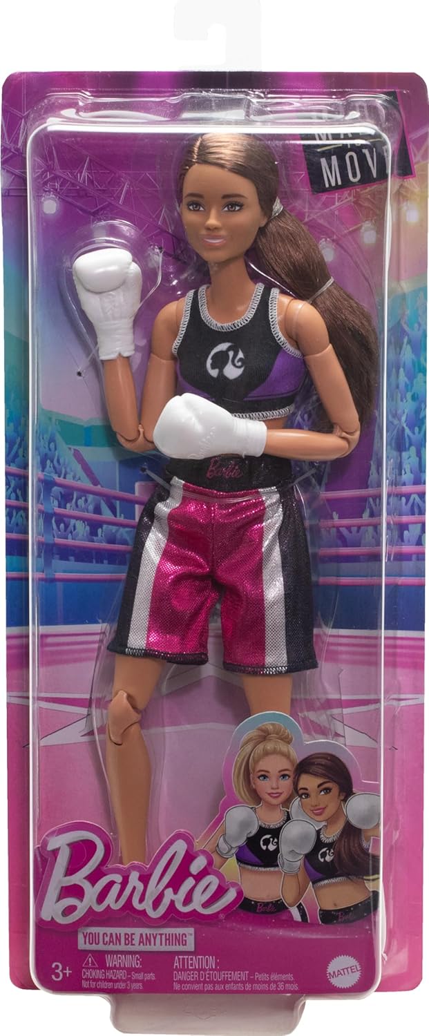 Muñeca Barbie Made to Move y Accesorios, Boxer Morena con Uniforme...