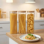 Contenedores herméticos de vidrio con tapas, paquete de 9 recipientes de almacenamiento de despensa y pasta, 25/37/51/78 onzas, juego de recipientes cuadrados de cocina para harina, azúcar