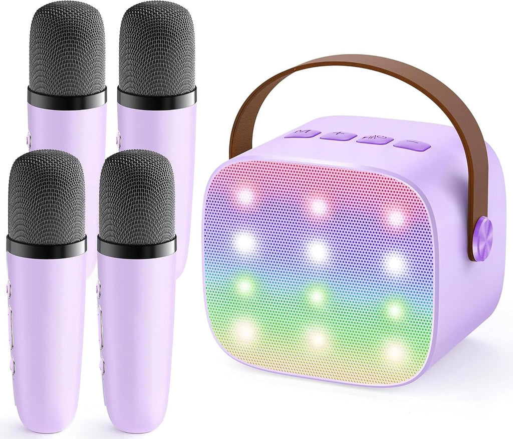 YLL Mini máquina de karaoke con 4 micrófonos inalámbricos, regalos para