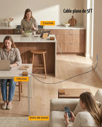 SUPERDANNY - Enchufe múltiple con protector de subida de tensión, cable de extensión de escritorio con 4 salidas muy espaciadas y 4 puertos USB inteligentes, estación de carga portátil para el hogar