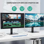 Conmutador KVM HDMI 2 monitores 2 computadoras - 4K@60Hz aluminio