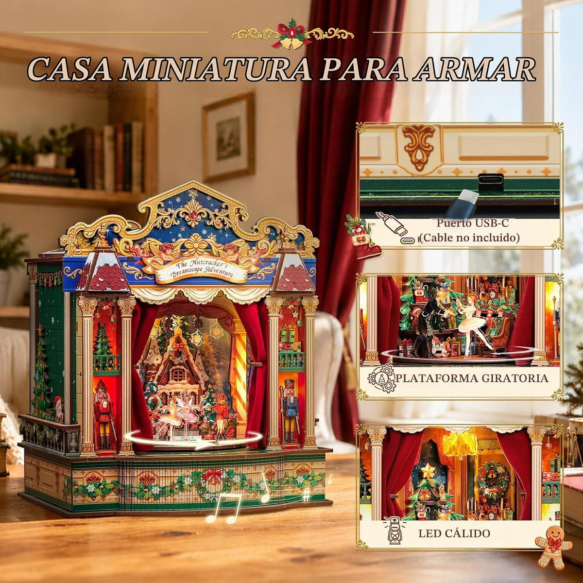 CUTEBEE Rompecabezas de madera 3D para adultos, caja de música de teatro en