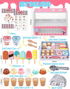 Juguetes de helado de madera para niños, tienda de juegos de cocina para niños pequeños, accesorios de cocina con cucharada, menú y dinero falso, juguetes de madera para cumpleaños de niños y niñas de 3, 4, 5 años