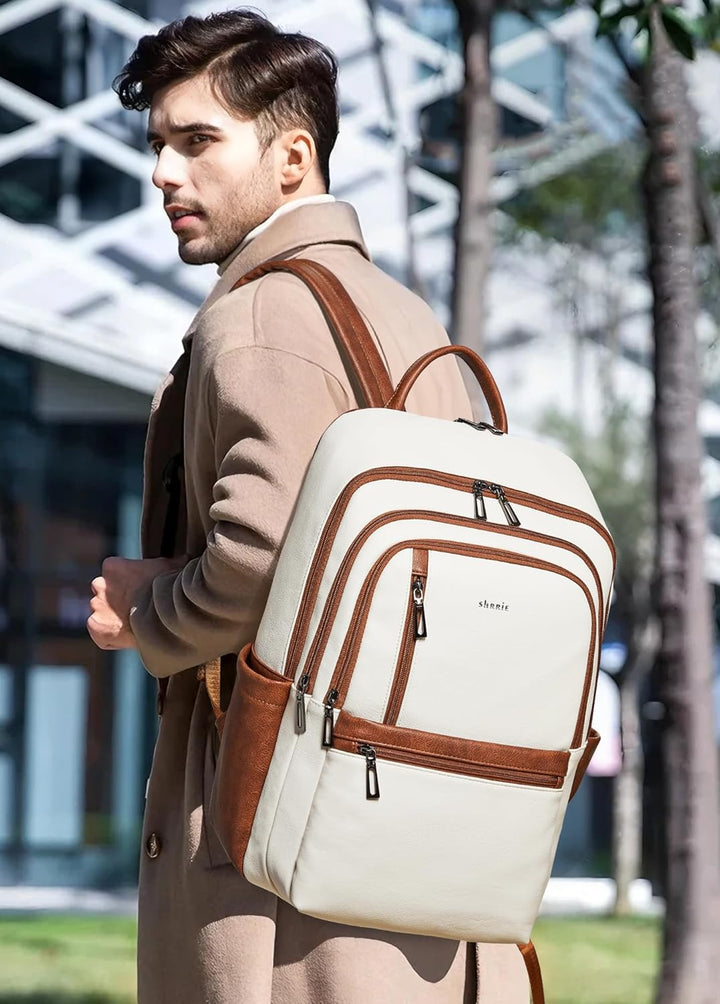 Shrrie Mochila de cuero para laptop de 17 pulgadas para mujer, moch...