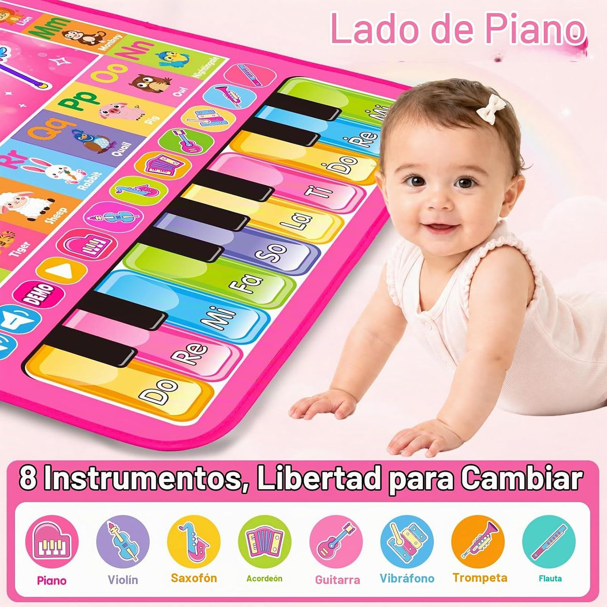 Juguetes para niñas de 1 año: 3 en 1 Alfabeto Animal Piano Music Play Mat