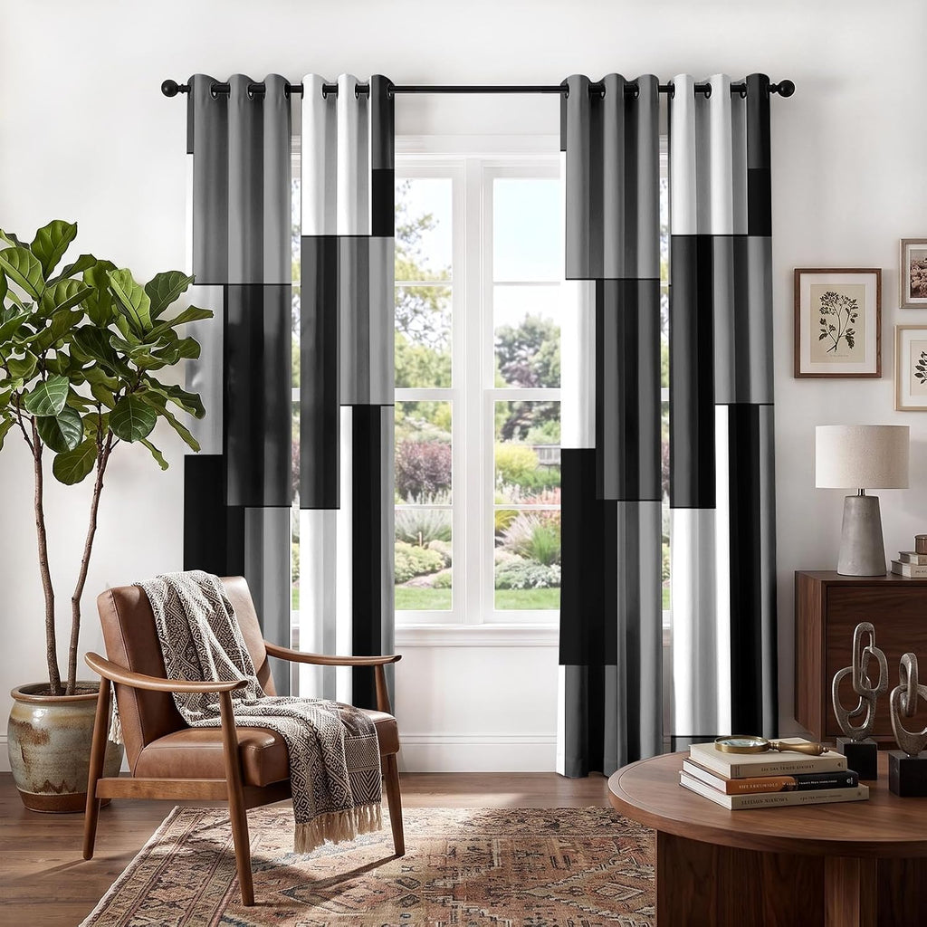 Cortinas opacas de 4 paneles, cortinas geométricas modernas para