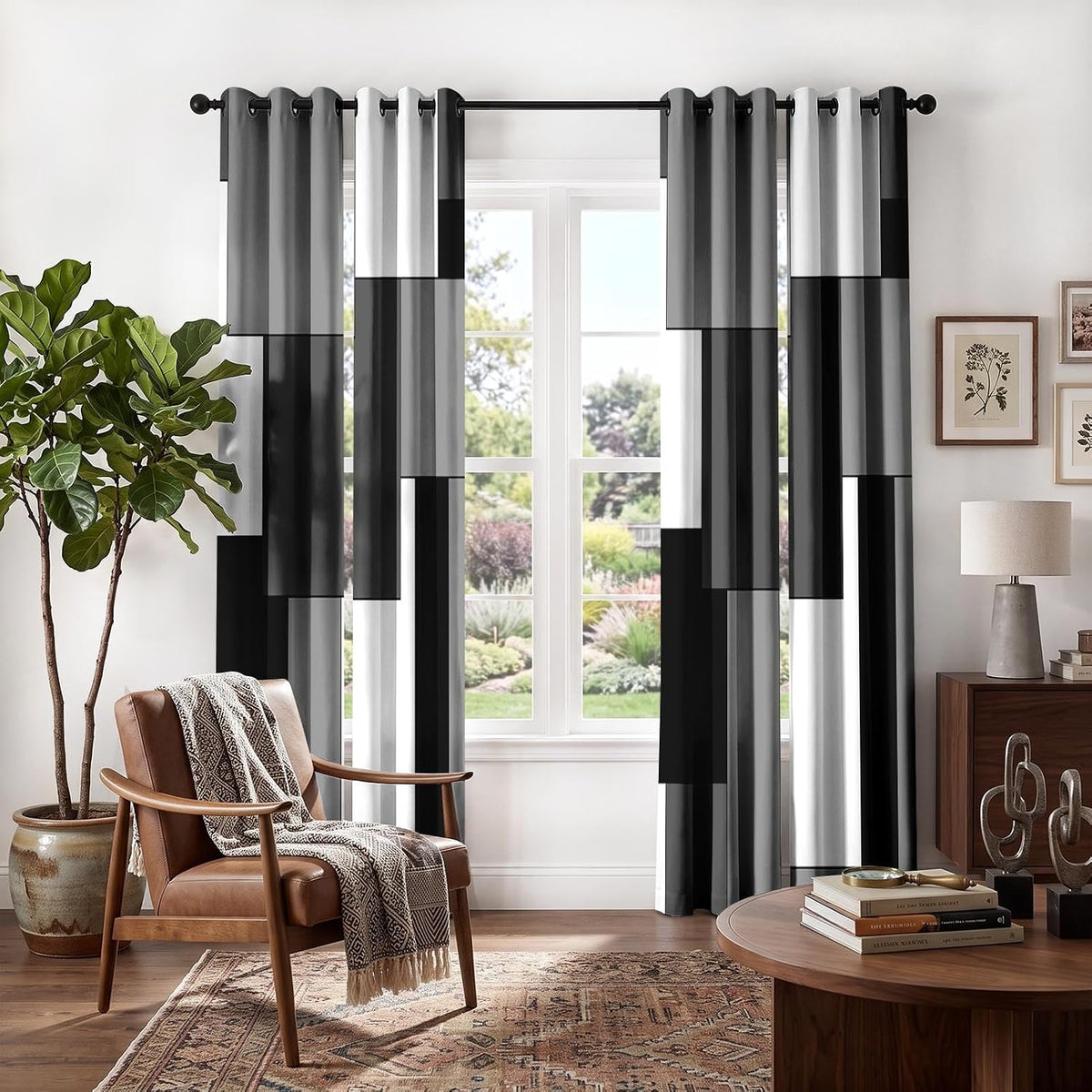 Cortinas opacas de 4 paneles, cortinas geométricas modernas para