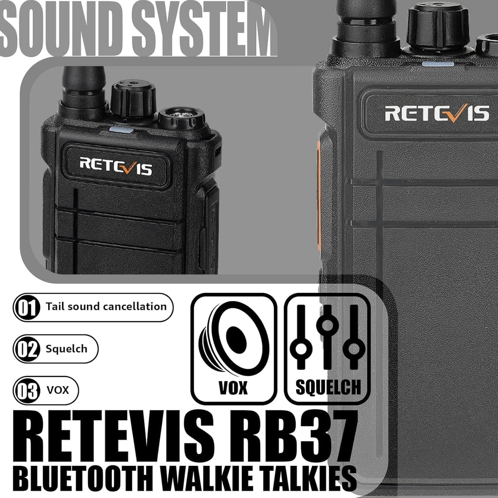 Retevis RB37 - Walkie Talkies Bluetooth para adultos, radio bidireccional con auricular, VOX, 2000 mAh, tipo C, Walkie Talkies inalámbricos (paquete de 1)