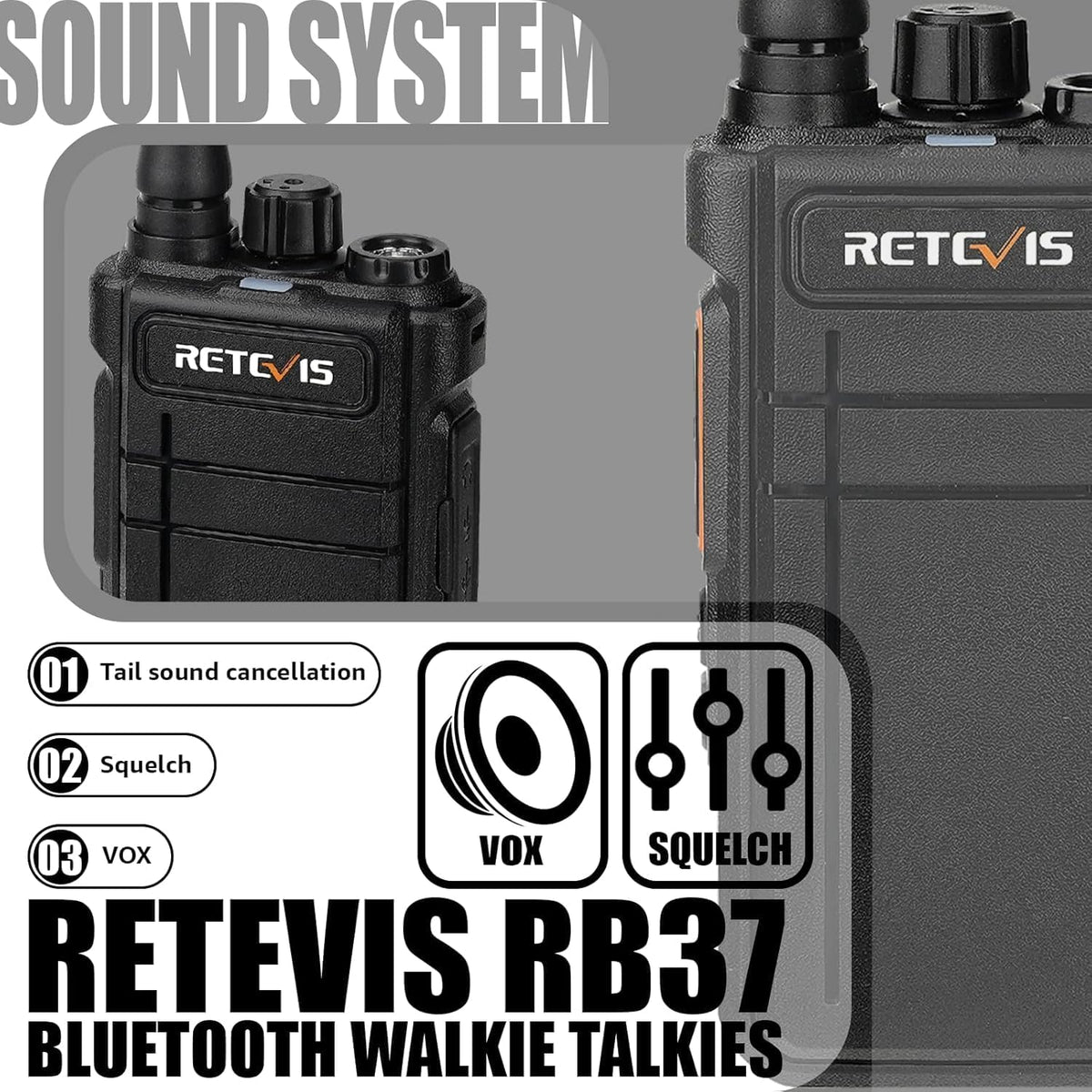 Retevis RB37 - Walkie Talkies Bluetooth para adultos, radio bidireccional con auricular, VOX, 2000 mAh, tipo C, Walkie Talkies inalámbricos (paquete de 1)