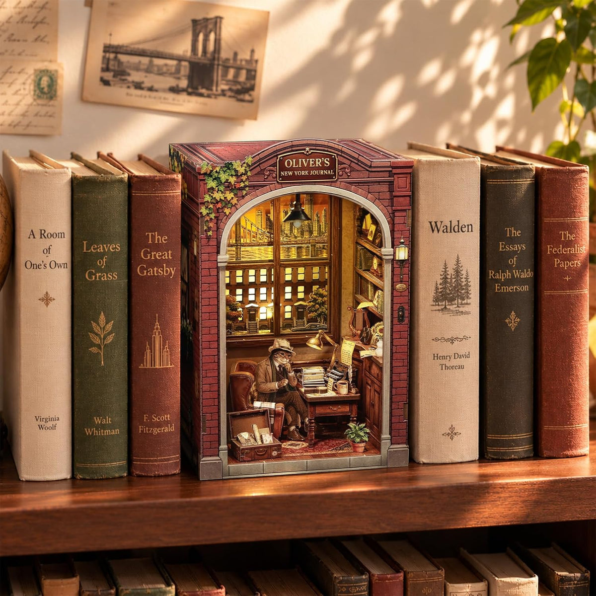 Kit de rincón de libros, rompecabezas de madera 3D con luz LED para