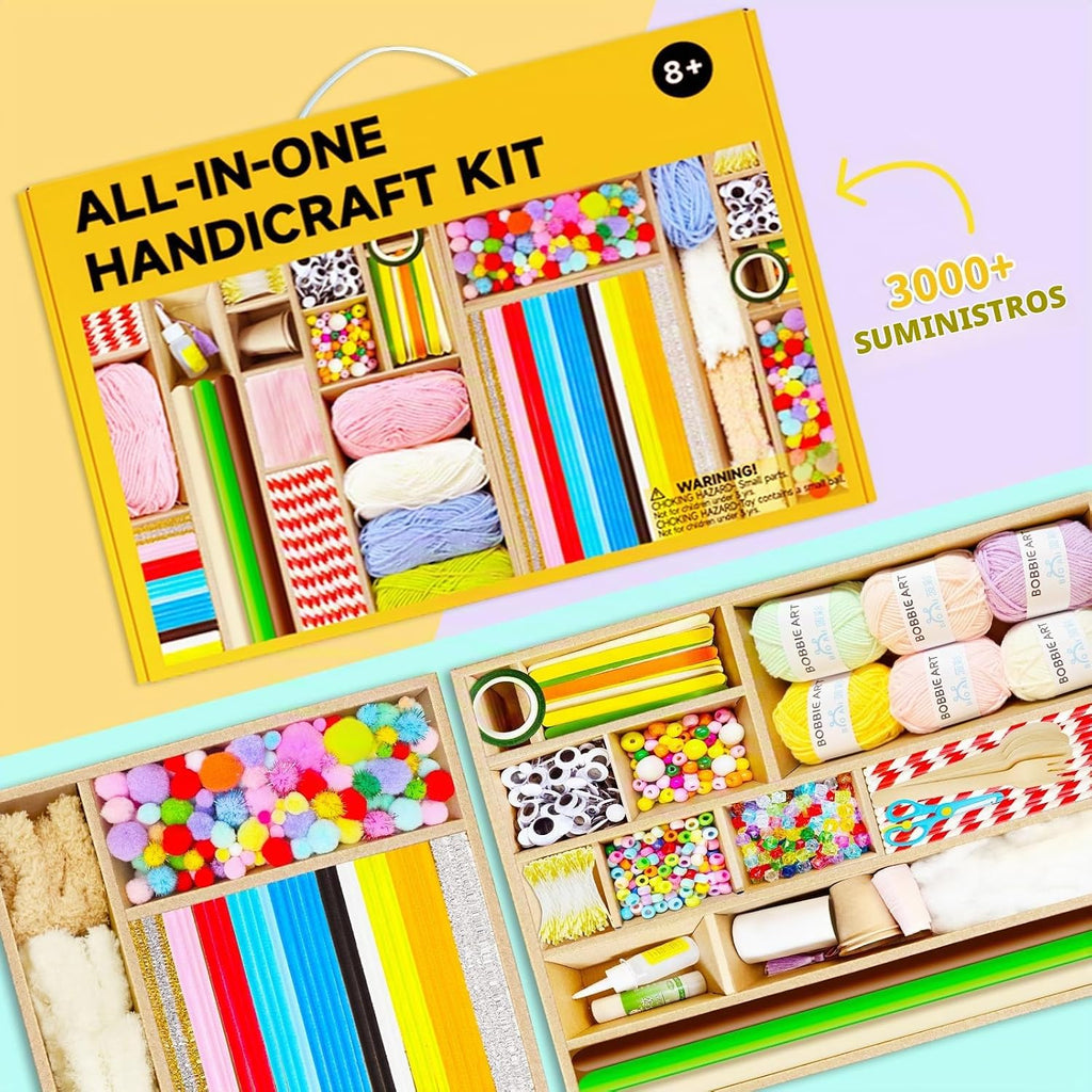 Fusihey Suministros de manualidades para niños: caja de kit de manualidades para niños con más de 3000 piezas, kit de artes y manualidades para niños de 4 a 8 años y 8 a 12 años, caja de almacenamiento para niñas y niños, juego de materiales de arte a
